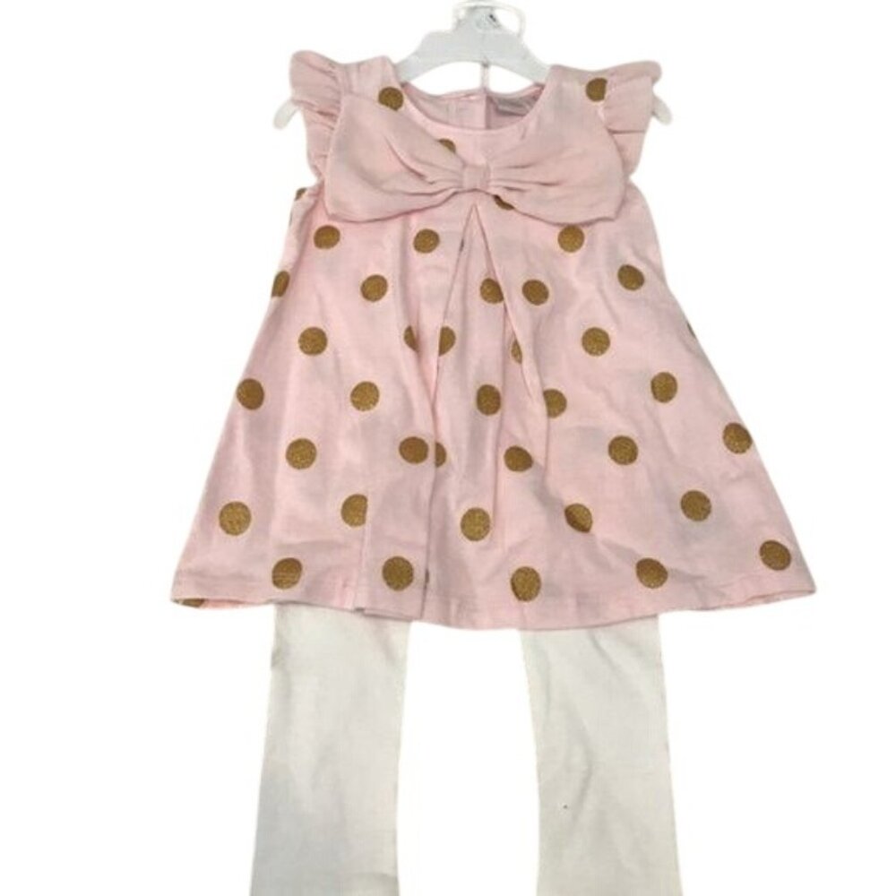 Catherine Malandrino Pink & Gold Polka Dot Dress With Ivory Leggings